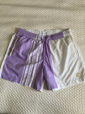 Topman Lavender and White Striped Swim Shorts